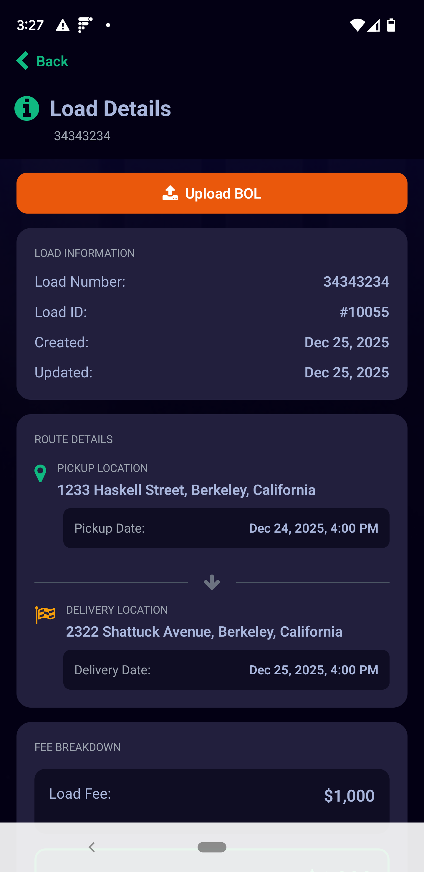 Load Details & BOL Upload